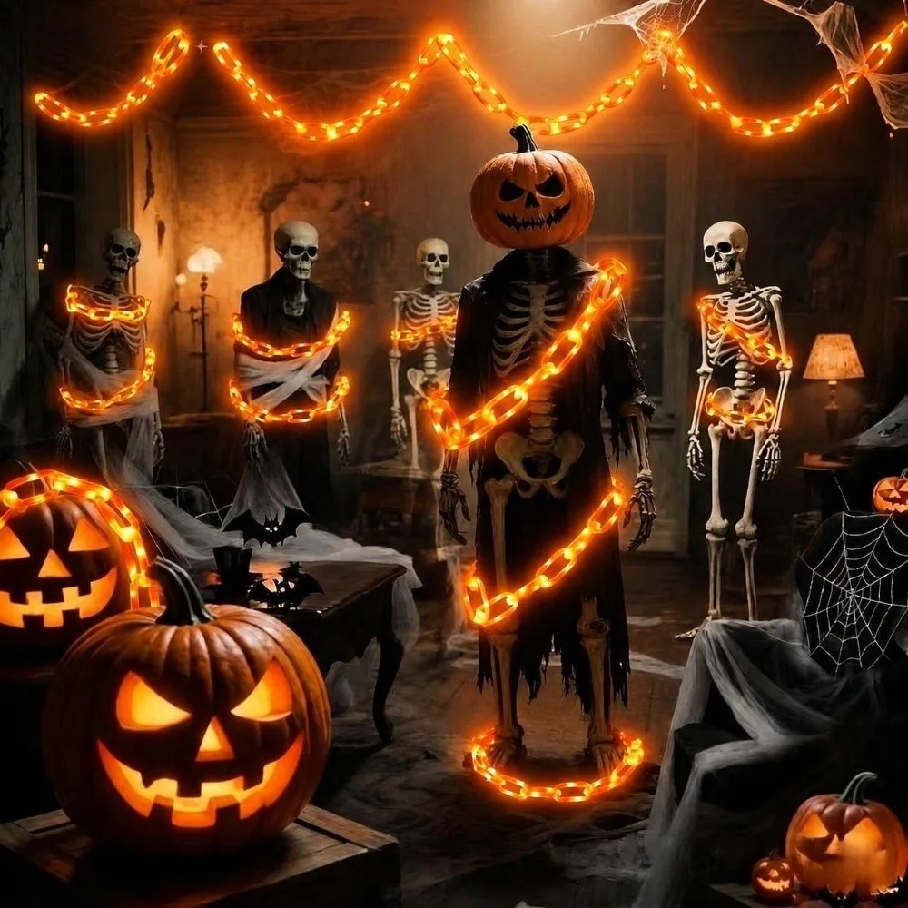 2M Halloween Chain Lights Waterproof Battery or Solar-powered Skeleton String Lights 8 Lighting Modes
