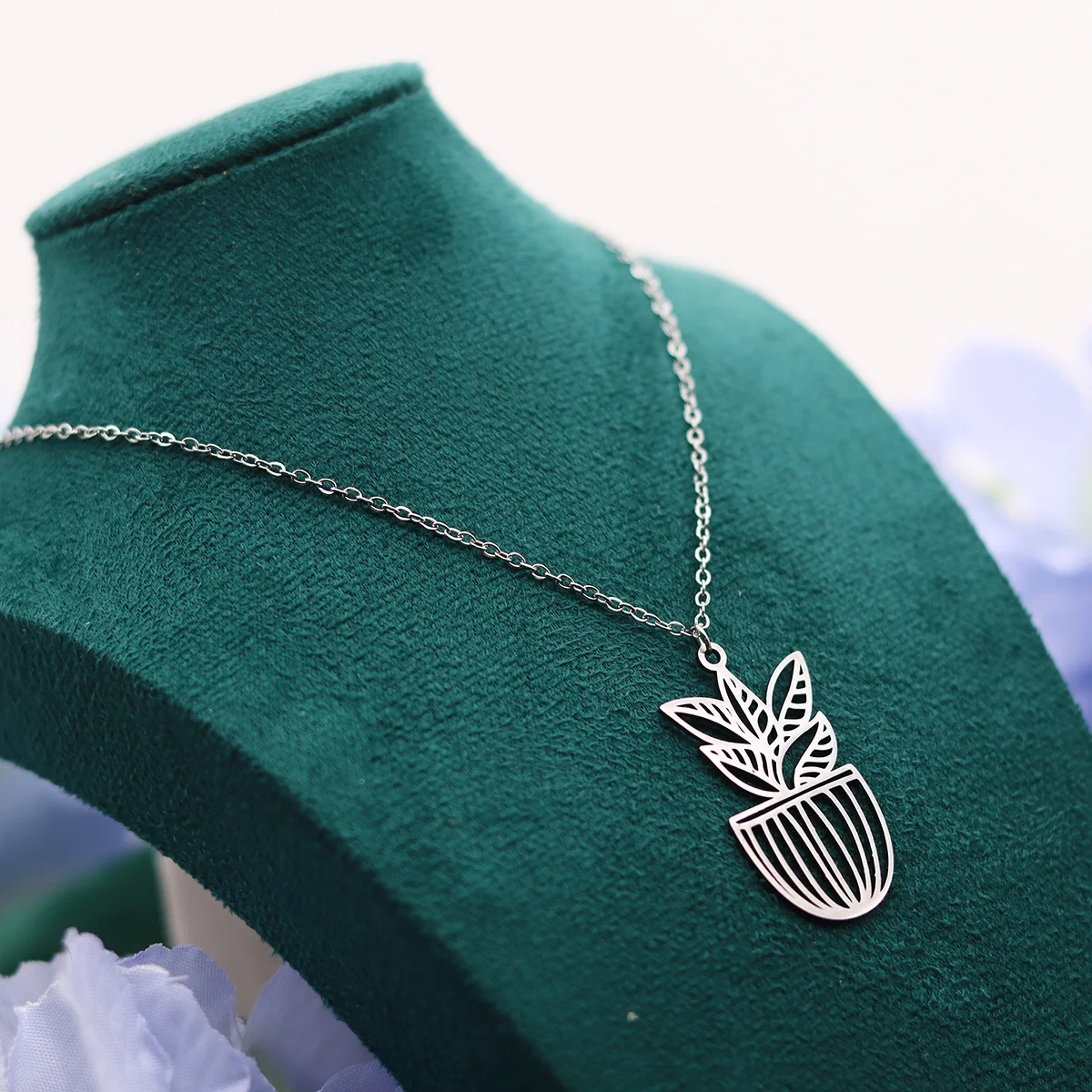 كينيتيال فريد بوعاء النبات قلادة قلادة المرأة مجوهرات من صلب لا يصدأ يترك القلائد الفتيات Collares اكسسوارات Mujer #5