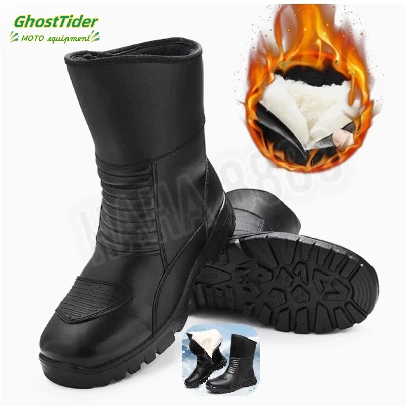 

Winter Men Boots Warm Motorcycle Riding Cycling Shoes Off-Road Racing Breathable Equipment Soft Black High-top Mid-calf