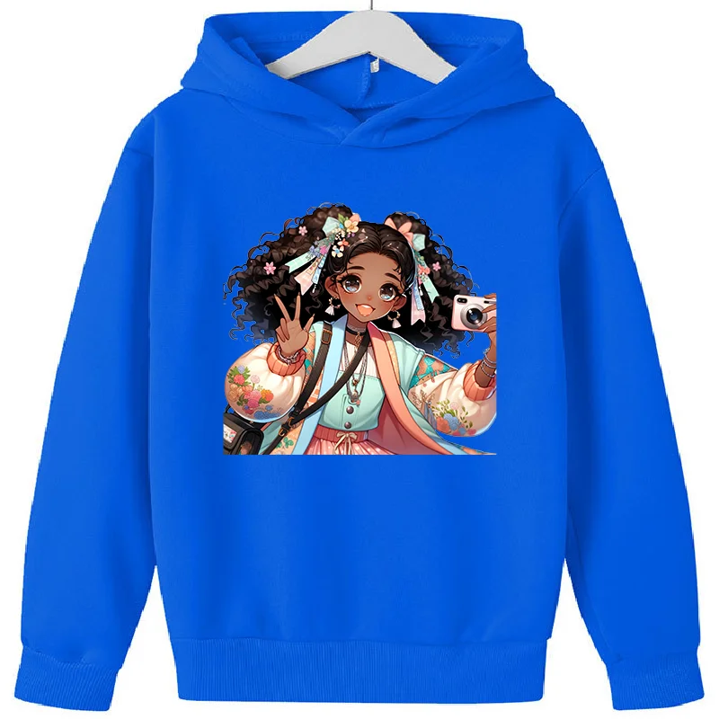 Elegante chica de dibujos animados estampado gráfico Casual y cómodo cuello redondo manga larga sudadera suéter ropa para niños