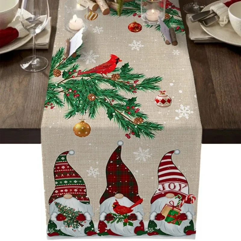 Christmas Snowman Snowflake Pine Branches Table Runner for Dining Table Wedding Party Accessories Decoration