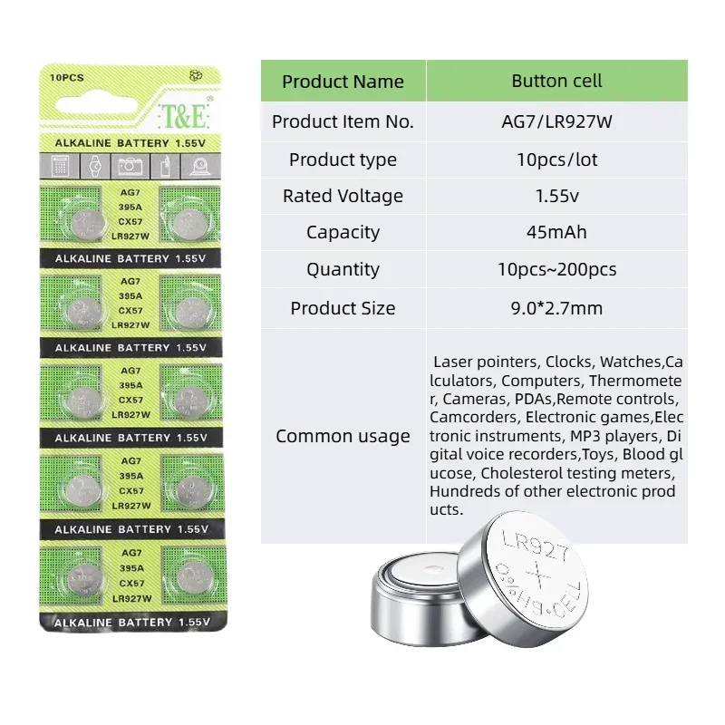 10-200PCS AG7 LR927 SR927SW 395 Button Cell Battery LR57 SR927W 399 395A  Alkaline Batteries for Watches Toys Remote Control
