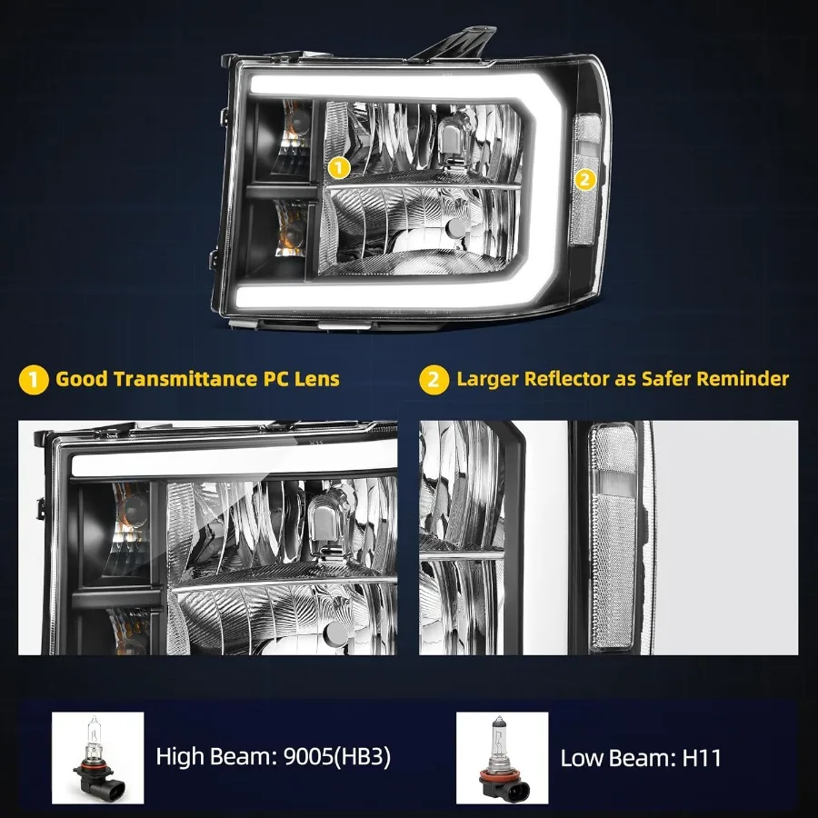 LED DRL Headlight Assembly for 20072013 GMC Sierra 1500 20072014 GMC Sierra 2500 HD and Sierra 3500 HD Enhanced Visibility and