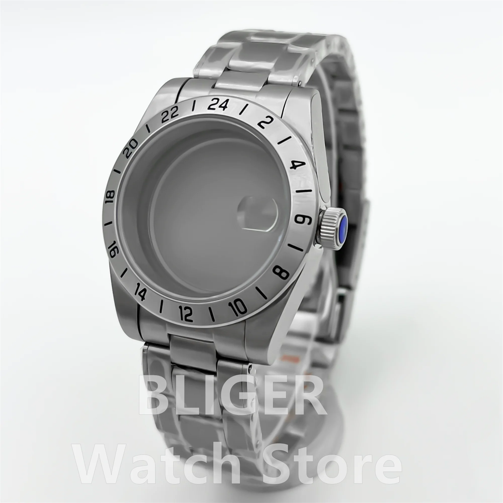 

BLIGER 39mm GMT Watch Case Solid bezel Sapphire Glass Stainless Steel Strap Fit NH34 NH35 NH36 ETA2824 PT5000 Movement