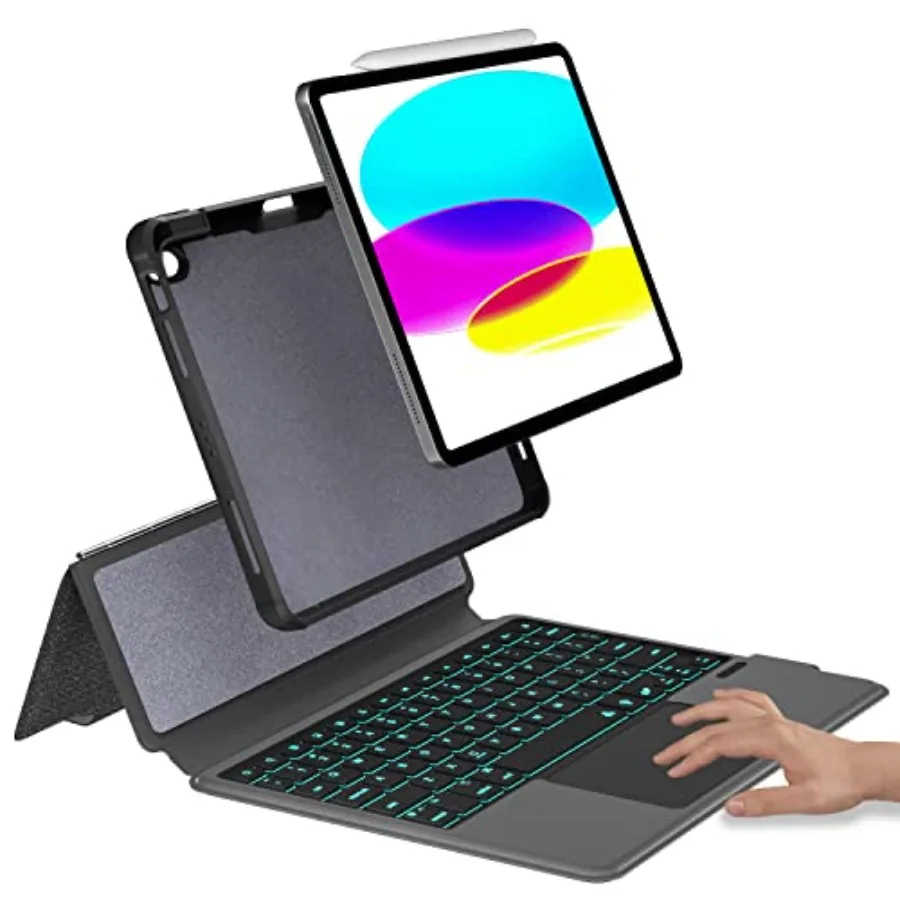 Keyboard Case for 2022 11 A16 11th Gen Tablet: Black Slim Detachable Cover with Backlight Touchpad Pencil Holder