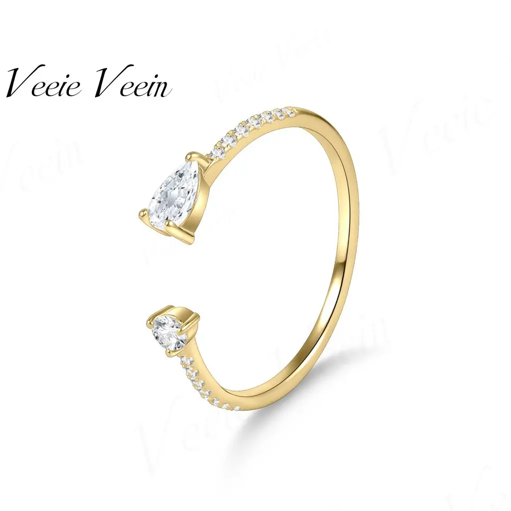 MuShan Jewelry Popular Women S Ring Water Drop Cultivation Diamond Plated 14k Gold Fashion Opening Design Hot Style Stacked