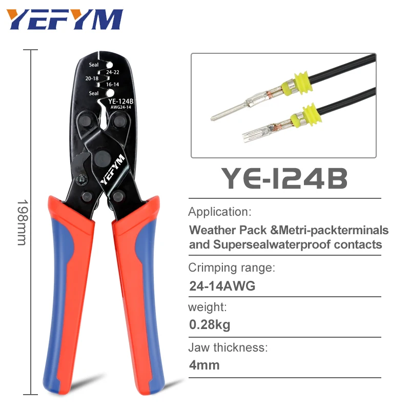 Waterproof Terminal Crimping Pliers YE-124B 24-14AWG Automobile Connector Crimping Tool Multi-Function Electrical Tools YEFYM