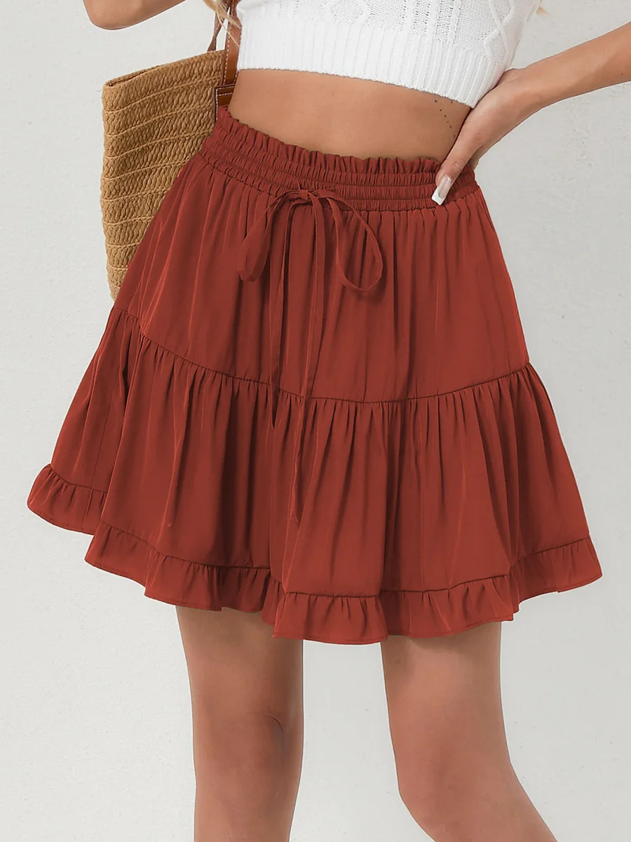 High Waist Drawstring Waistband Half-Length Skirt Elastic Cuff Beach Fashion Versatile Short Skirt for Women юбка женская летняя