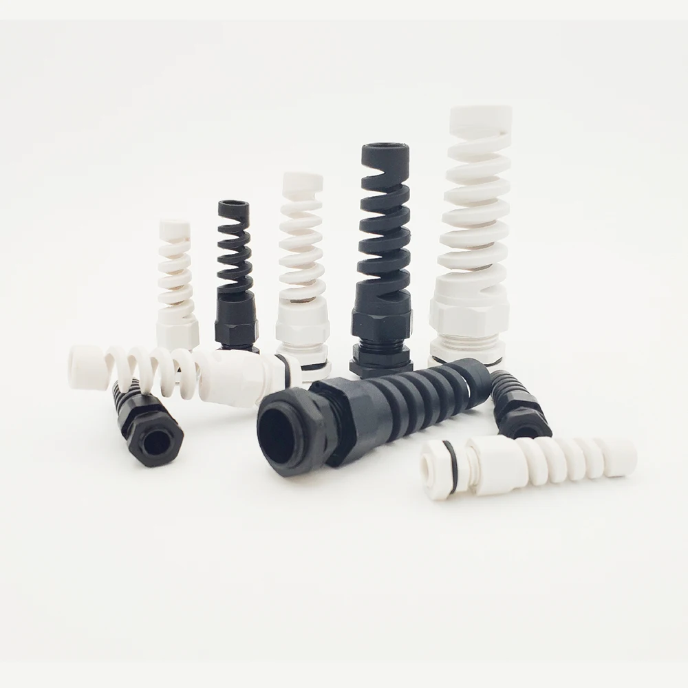 5-10mm Thread Plastic Gland PG16 M22 10pcs Flex Spiral Strain Relief Anti-Bending Cable Connection Nylon Cable Conduit Gland