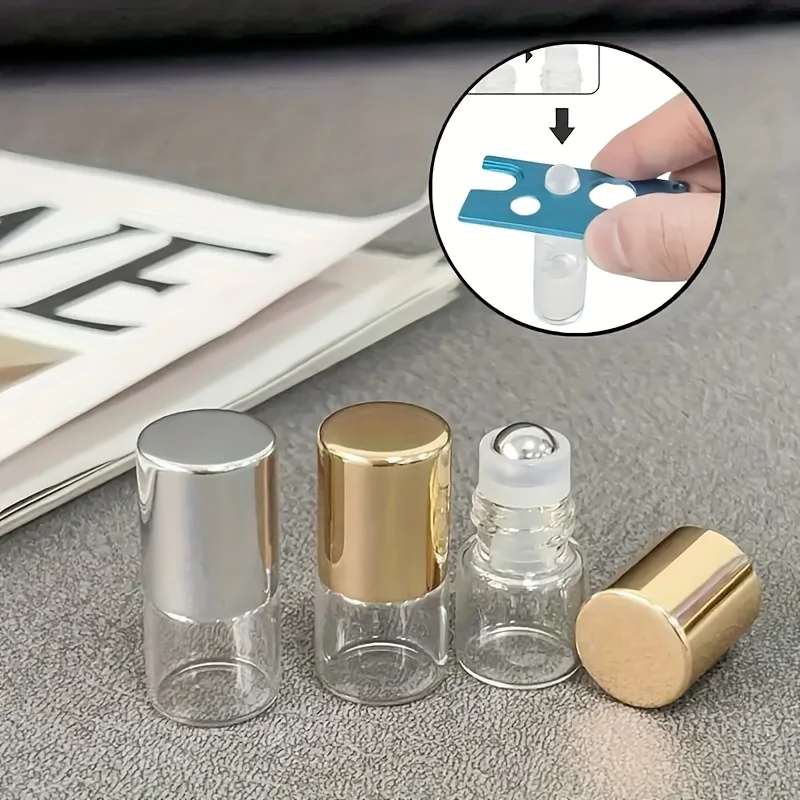 2PCS 1ML Transparent Bottle Glass Roll Roller Ball Bottle on Essential Oil Empty Perfume Bottle for Travel Portable Container