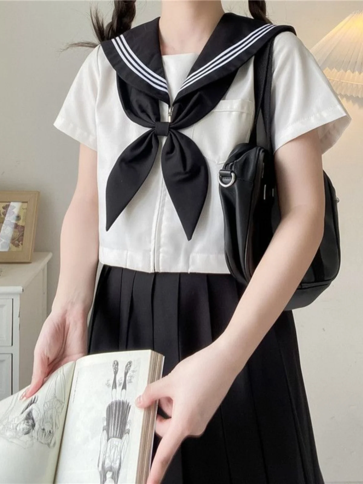 plus Size orm Set ort Sve Sailor Outfit Middenzomer Student Class orm Bla White Fat MM200 Pou Speciale maat