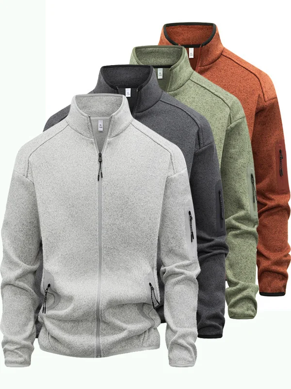 

Long Sve Hoodie Standup Collar Cardigan Jaet Men's Loose Fit Polyester Fiber Casual Daily Wear Zipped ket Color