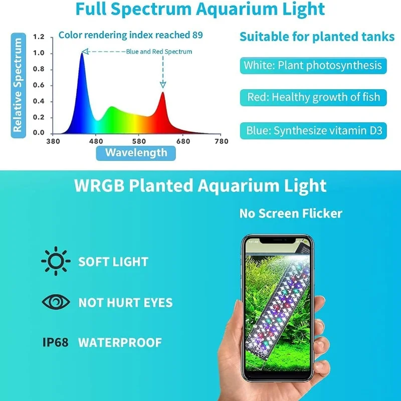 Fish tank accessories Aquarium light programmable LED 7color aquarium light 18w 24w 36w 30-60cm lighting fish light direct sales