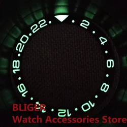 BLIGER 38mm Ceramic Watch Bezel Green Super Luminous 24Hours Dual-Time Ring Insert Fits 40mm 41mm Watch Case