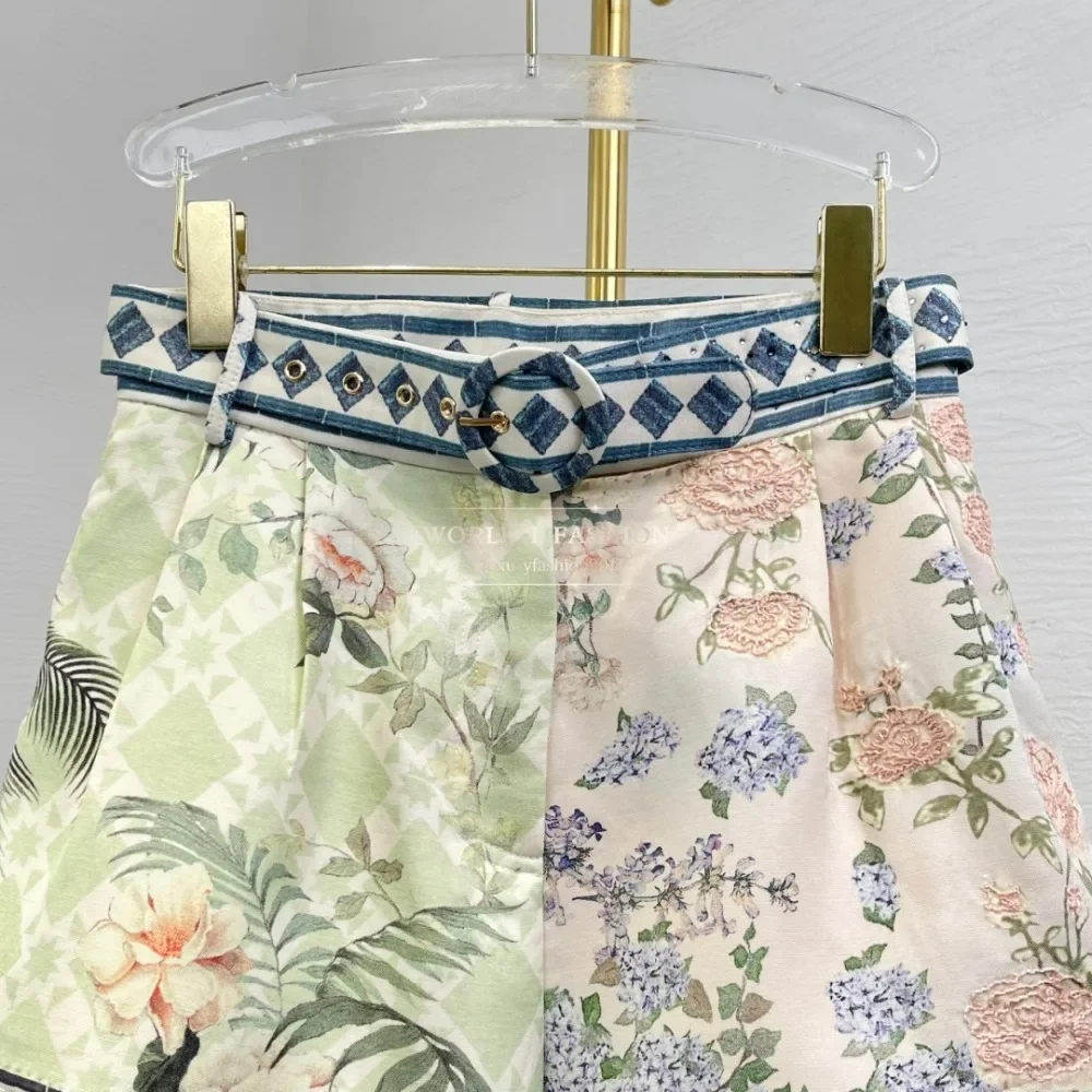 

High Quality Grenn Pink Floral Print Shorts