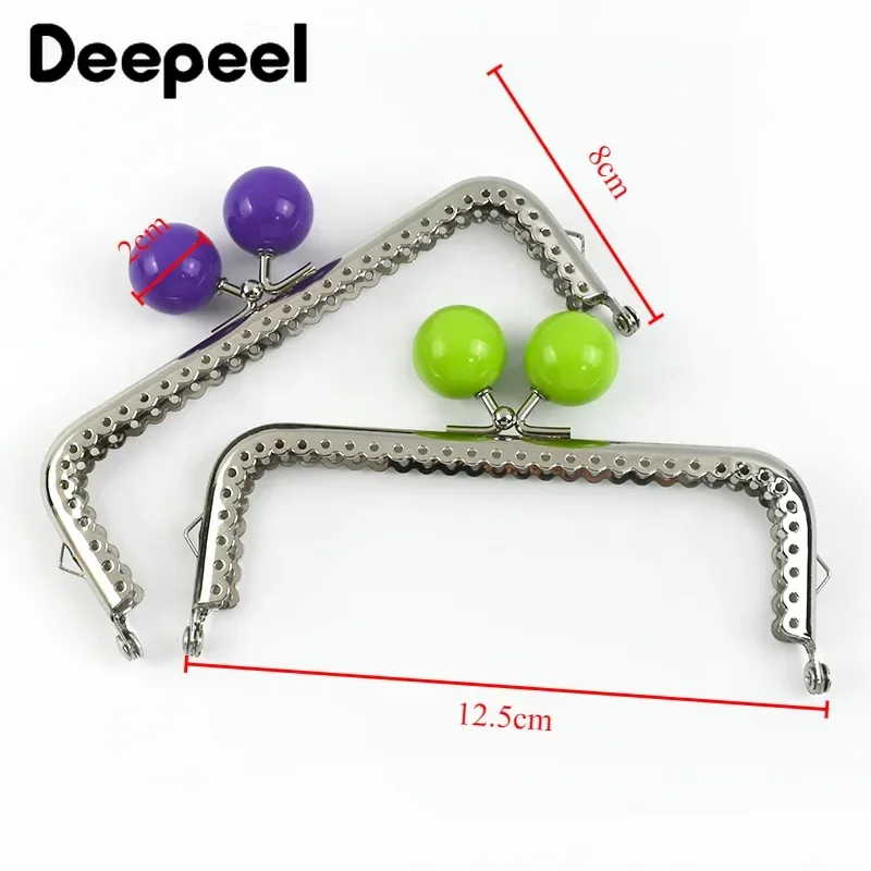 1Pc Deepeel 12.5cm Metal Bag Handle for Women Purse Frame Colored Bead Handbag Kiss Clasp DIY Sewing Brackets Bags Accessories