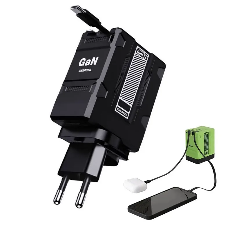 120 W schnelles Ladegerät, einziehbares Lightning-Typ-C-GaN-Ladegerät, Telefon-Ladegerät-Adapter für iPhone, Android, Samsung, Xiaomi, Tablet, Laptop – Detail 1