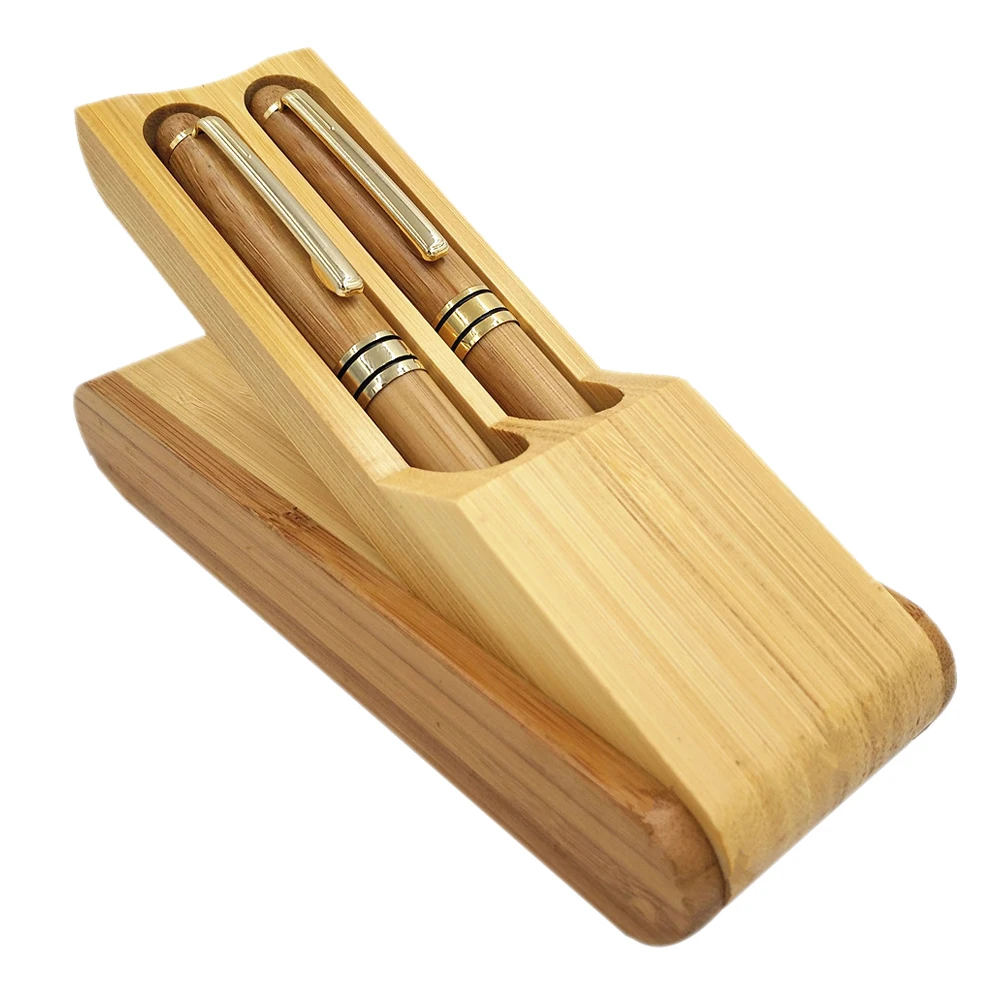 

1 Set Of Carbonized Bamboo Pen Case With Steel And Signing Pens Lightweight School Office