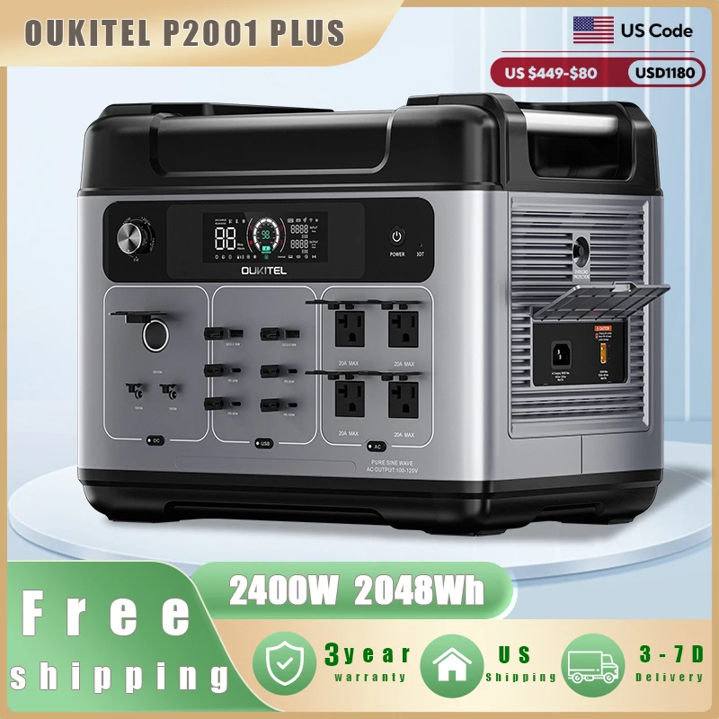 OUKITEL P2001 Plus Portable Power Station 2400W Solar Generator 2048Wh Lifepo4 Battery Home Backup Outdoor Camping Mobile Power