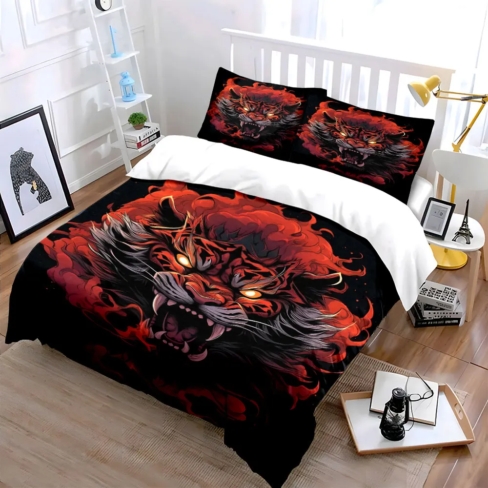 Fiery roaring flame tiger Duvet Cover Set with 3D Printing Design Soft Polyester Bedding Set All-Season Comfort Luxury gifts
