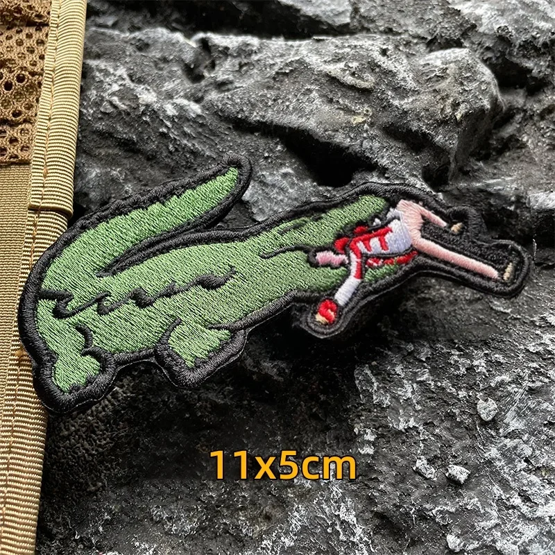 Crocodile Bite Incident Embroidered Hook and Loop Patches Tactical Morale Badge Outdoor Gear Backpack Sticker