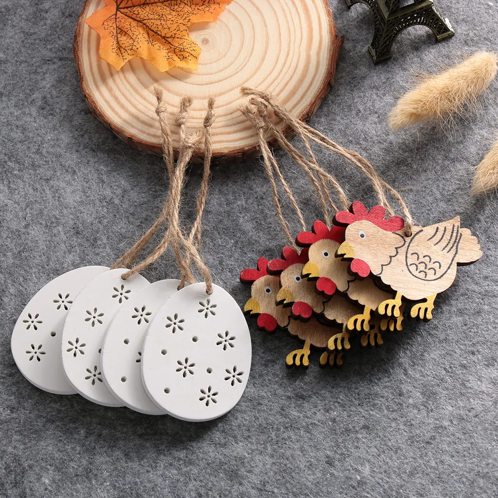 Easter Decor Wooden Easter Bunny Eggs Chick Pendant Easter Party Decorations Unfinished Wood Slices for DIY Gift Decoratve Sign