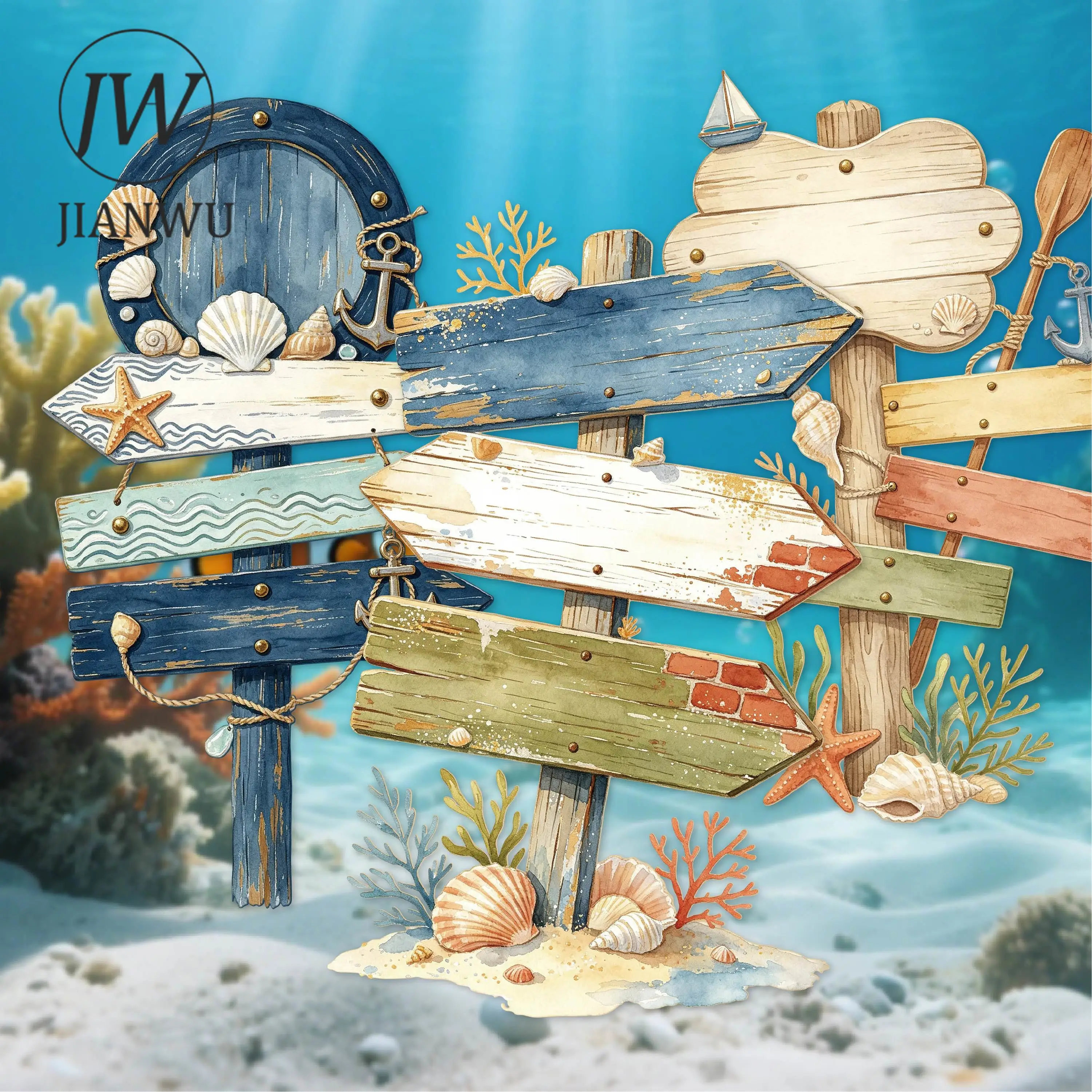 JIANWU Vintage Wooden Signboard Landscape Material Collage Scrapbooking Sticker Creative DIY Journal Stationery