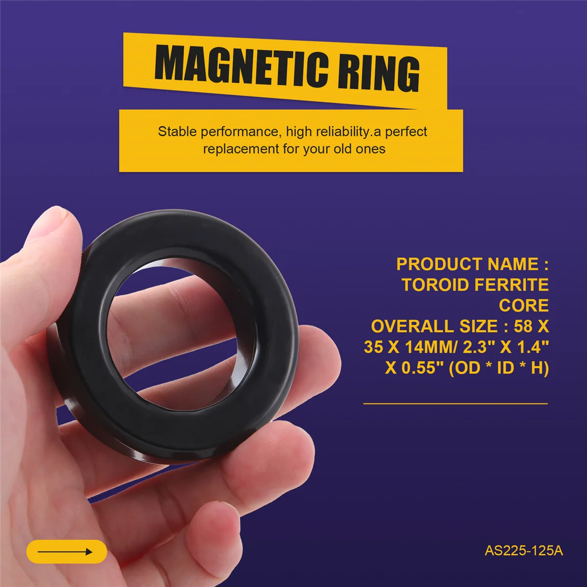 2025+ أجزاء ملف الاختناق المحول حلقي الفريت الأساسية AS225-125A أسود