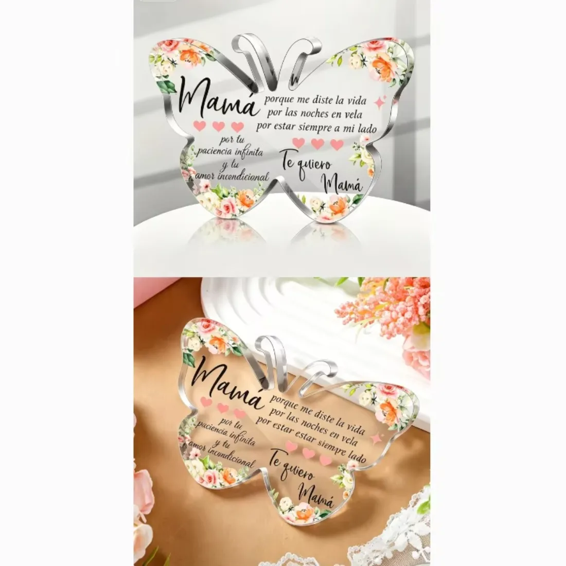 CIFBUY 1pc Spanish Christian Butterfly Shape Acrylic Desk Sign, Inspirational Bible Verse Religious Decor Gift for Women