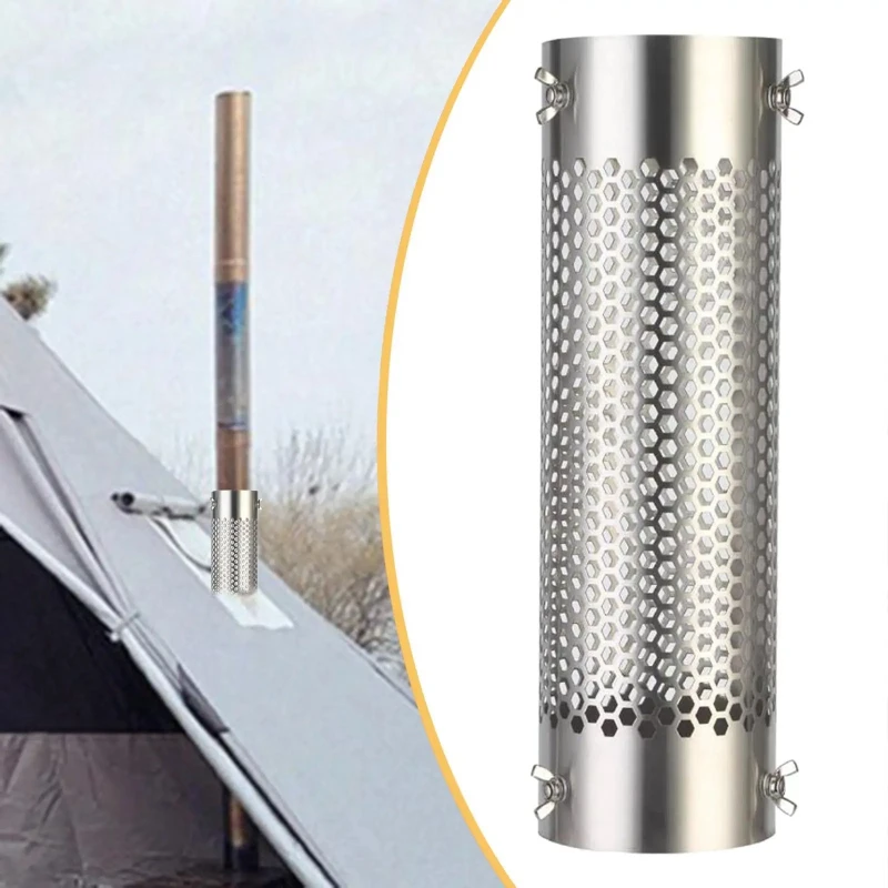 Tent Stove Chimney Anti Scalding Mesh Cover Stainless Steel Fast Heating Wind Shield Exhaust Pipe Guard for Outdoor Camping