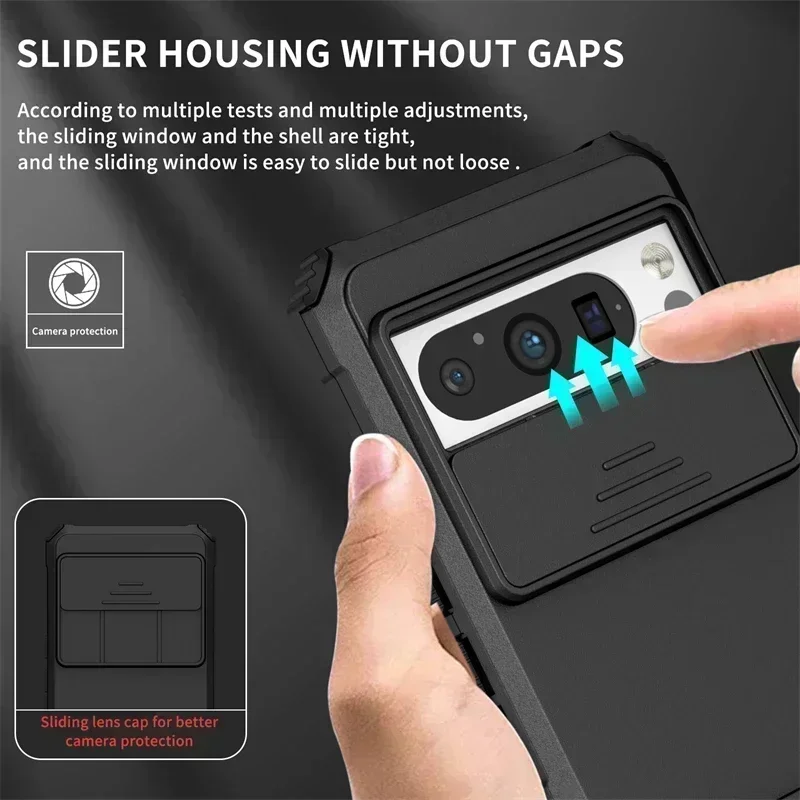 Coque rigide antichoc pour Google Pixel 8 Pro, étui de téléphone avec support pour Googe Pixel8 8Pro Pixel8Pro, protection arrière de l'appareil photo coulissant