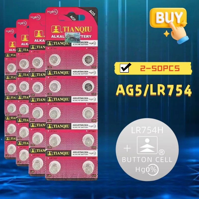 

2-50PCS 1.55V AG5 LR754 Button Batteries SR754 193 393 L754 SR754SW LR48 Round Cell Coin Alkaline Battery for Watch Toys Clock