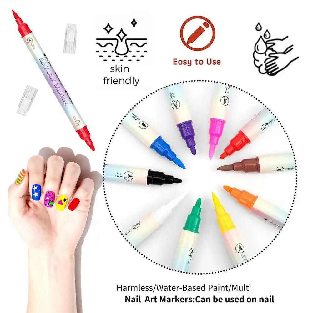 12/24 Colors Dual Tip Nail Art Pen Ultra Fine Liner Acrylic Marker Pearlescent Metallic Pigment No Curing Lamp DIY Painting Tool view 6