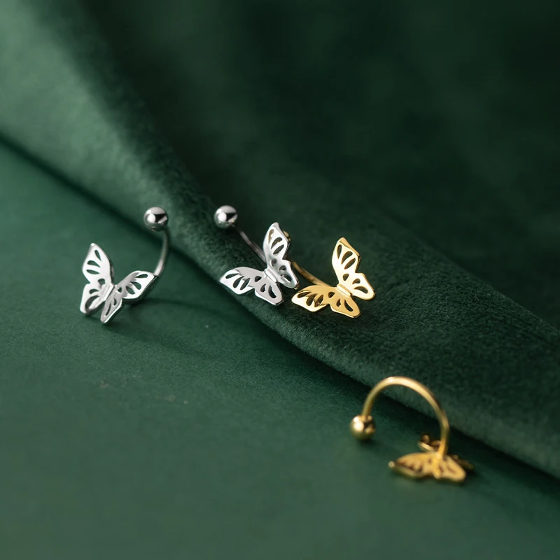 925 Sterling Silver Hollow Butterfly Shape 18K Gold Plated Screw Stud Earrings for Women