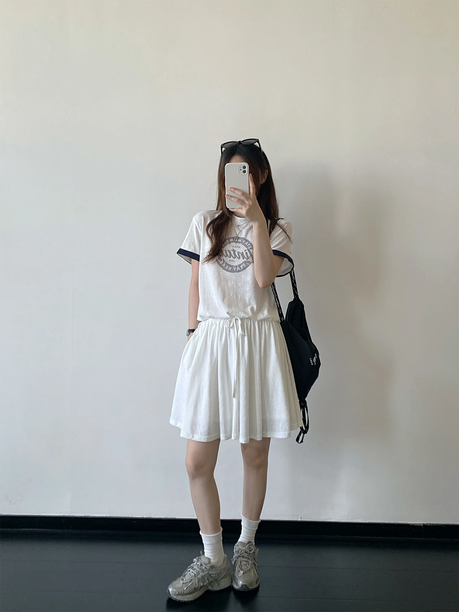 SunYeo American College Print Color Block Double Layer Neck Loose round Neck Short Sleeve T Shirt a Line Dress Casual Summer ...