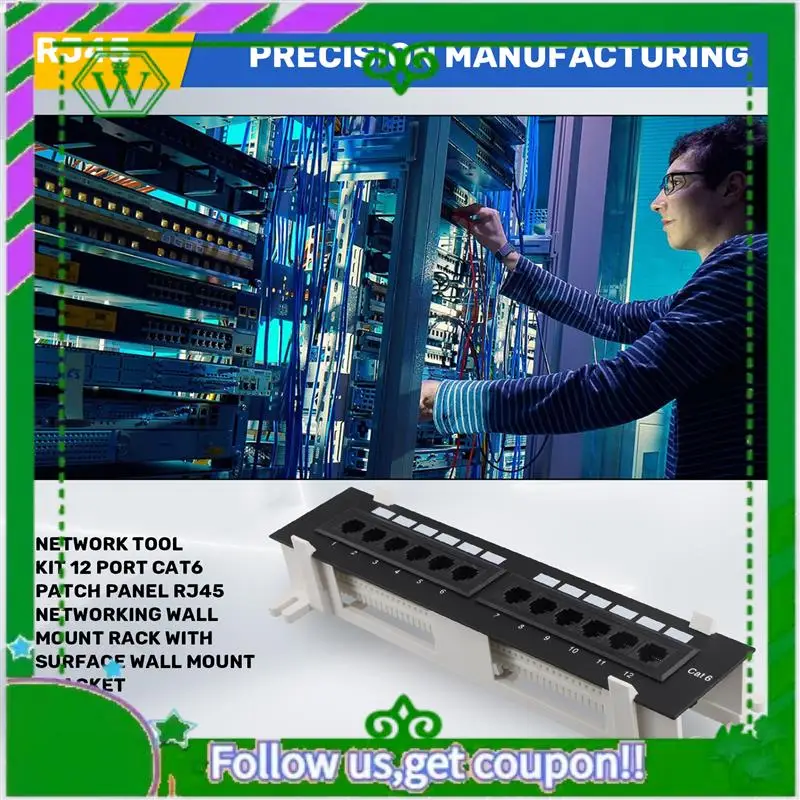 Reliable-Network Tool Kit 12 Port CAT6 Patch Panel RJ45 Networking Wall Mount Rack With Surface Wall Mount Bracket