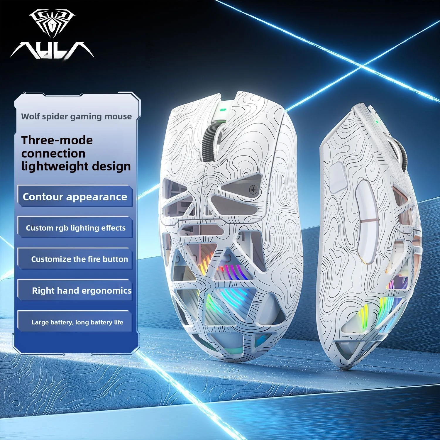 AULA SC620 White Wireless Mouse Bluetooth Souris Gaming Blanc Office Mac Lightweight RGB Raton Blanco 2.4GHz Can Be Charged Maus