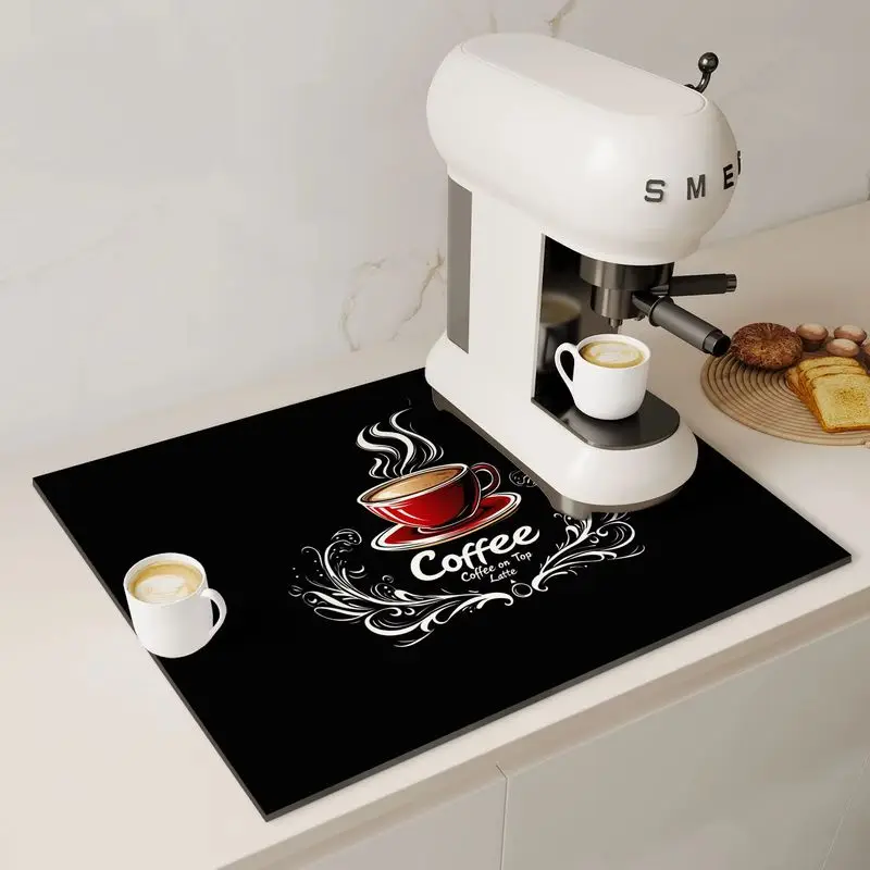 VIKAMA Coffee Cup Print Diatomite Drying Mat Quick Absorbent Non Slip Coffee Machine Counter Draining Pad