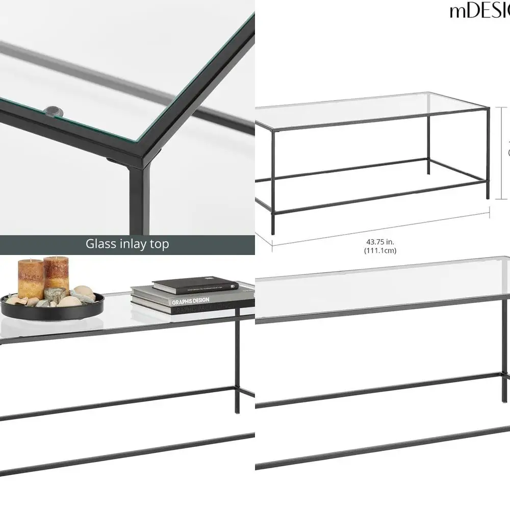 

Large Rectangular Minimalist Metal Coffee Table for Living Spaces, Home Offices, and Bedrooms - Black