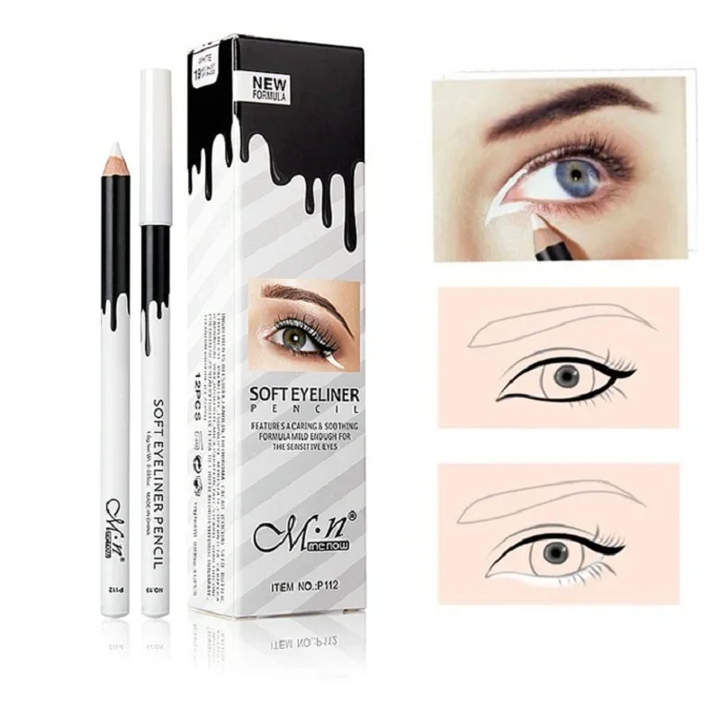 Lápis Delineador Branco Impermeável, Deitado Silkworm, Ilumine Eye Liner, Maquiagem Semi-Permanente, Acessórios de Tatuagem, 12 Pcs por Caixa