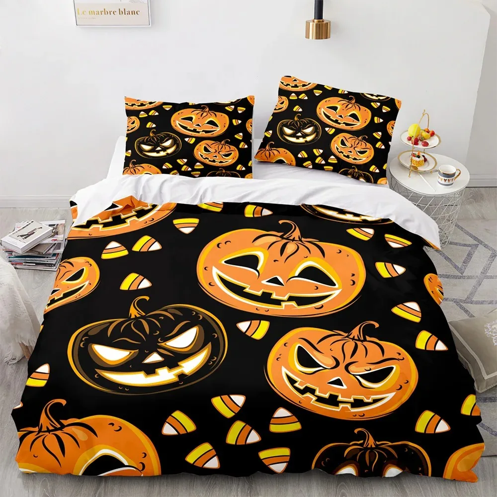 

Halloween Duvet Cover Pumpkin Lantern Cartoon King Queen Twin Size Polyester Bedding Set for Kids Boys Girls Teens Bedroom Decor