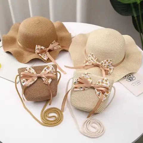 Holiday Big Brim Kids Straw Hat Bag Cute Breathable Sun Hat Summer UV Protection Handbag Children Girls
