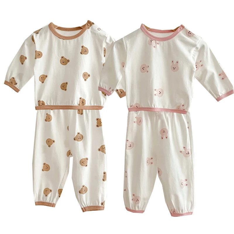 2Pcs Autumn Baby Clothes Set Bear Bunny Toddler Tops Pants Home Kids Loungewear Baby Outfit Suit Children Boys Girls Clothing