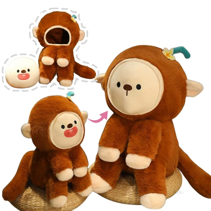 Singe et Flip Expression Funny Change Face Peluches, Animal en peluche, Doux, Décor de dessin animé, Cadeaux d'anniversaire et de Noël, Haute qualité, 23-45cm