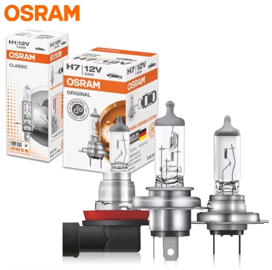 Lâmpada Halógena Automotiva OSRAM Original H1 H4 H3 H7 Padrão 12V 55W 3200K Luz Alta/Baixa H8 H11 9012 HB3 9005 para Farol e Neblina OEM (2 PEÇAS)