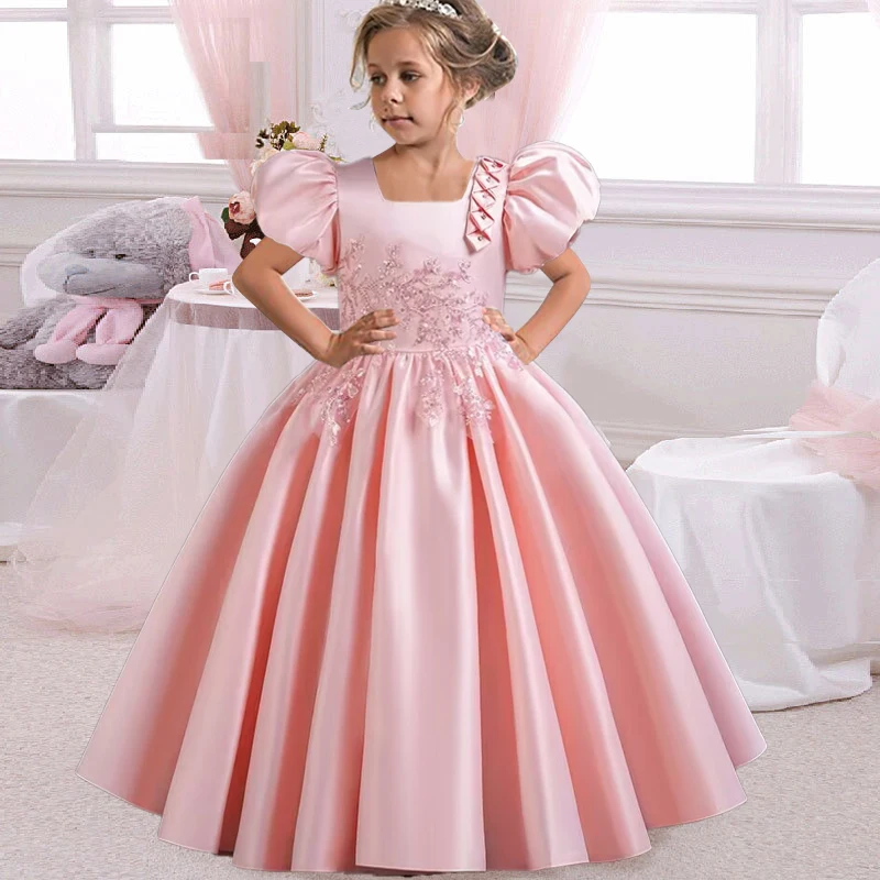 Princesa meninas comunhão aniversário festa dança desempenho lantejoula vestido preto meninas casamento dama de honra festa manga longa vestido