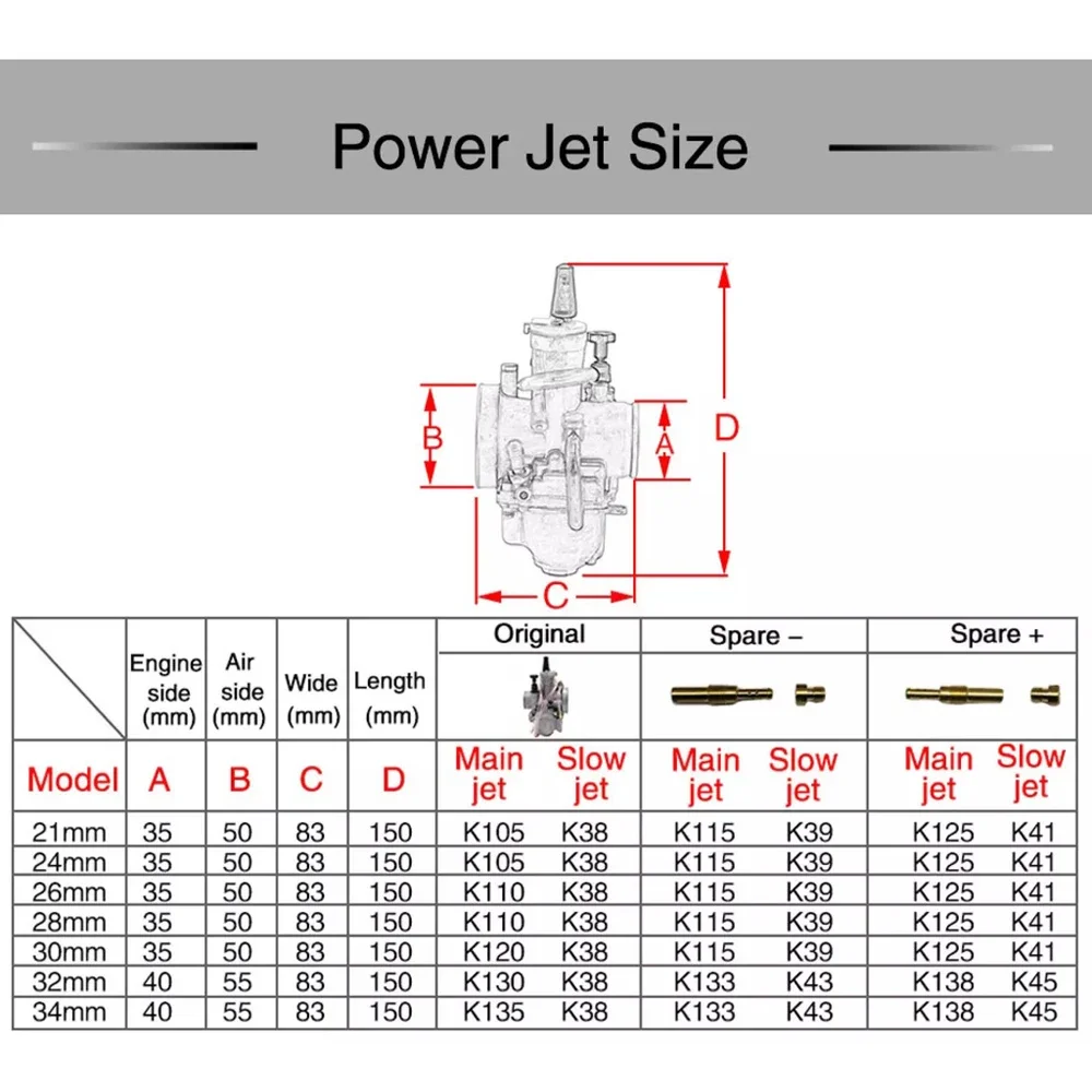 PWK 26mm Universal Motorcycle Carburetor Carb For Yamaha Honda Kawasaki 90cc-125cc 2T 4T Racing Carb uretor Power Jet Moto Parts