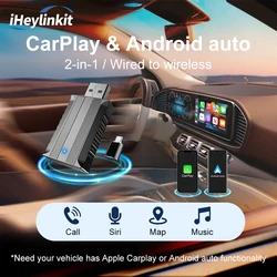 iHeylinkit NEW 2in1 Wired to Wireless CarPlay Android Auto Adapter for OEM Car Stereo With USB Plug and Play