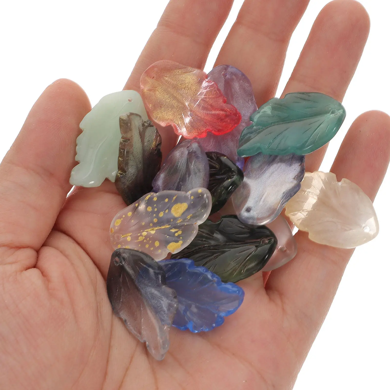 

40Pcs Leaf Charms Glass DIY Leaf Charms for Necklace Bracelet Earring Jewelry Craft Making Supplies Pendants Bracelet Charms,