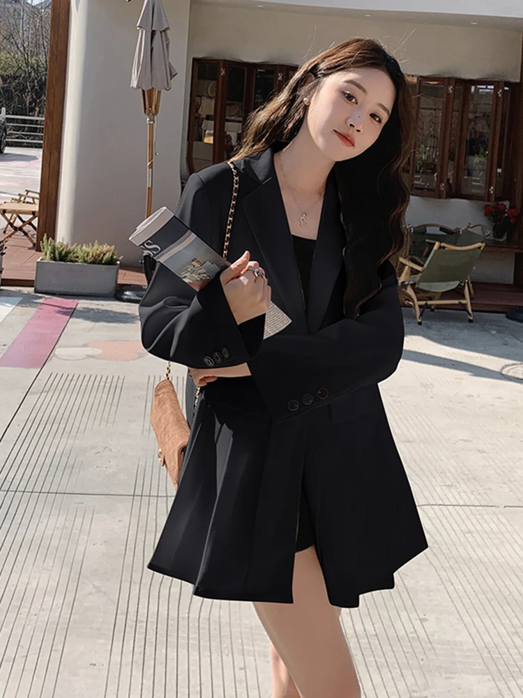 LANMREM Chic Blazers For Women Notched Collar Single Button Stitching Ruffles Coat Office Lady Fashion Clothing 2024 New 2DA3933